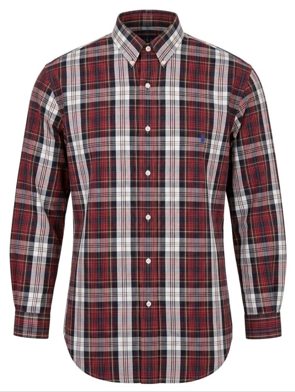 Vintage Ralph Lauren Oxford Shirt Men Large Red White Tartan Plaid Outdoor Pony